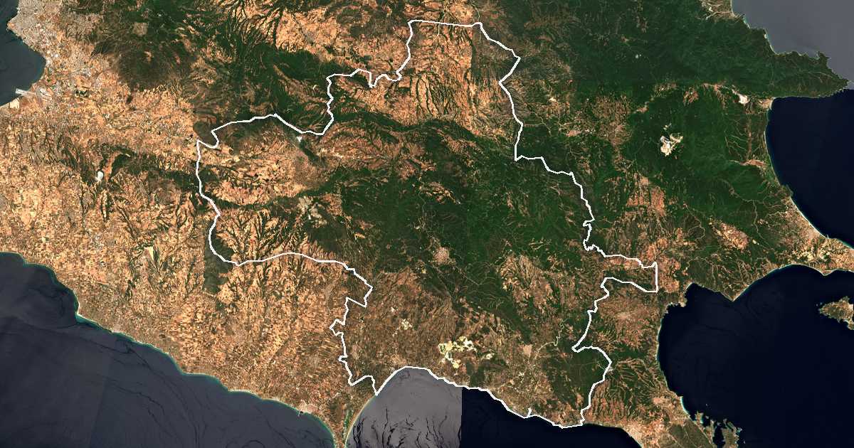 Image satellite avec la limite tracée: Polýgyros