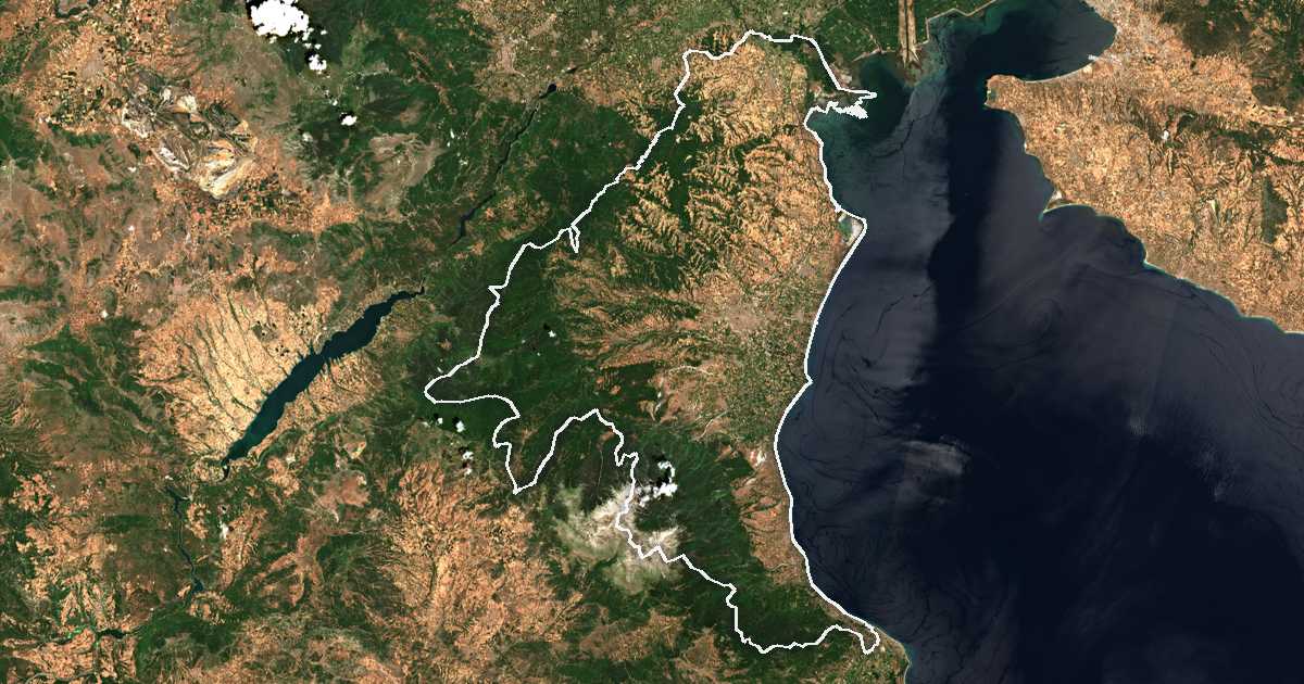 Image satellite avec la limite tracée: Nome de Piérie
