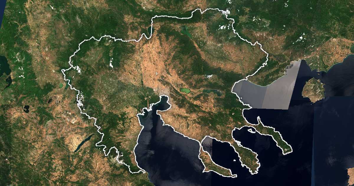 Image satellite avec la limite tracée: Macédoine-Centrale