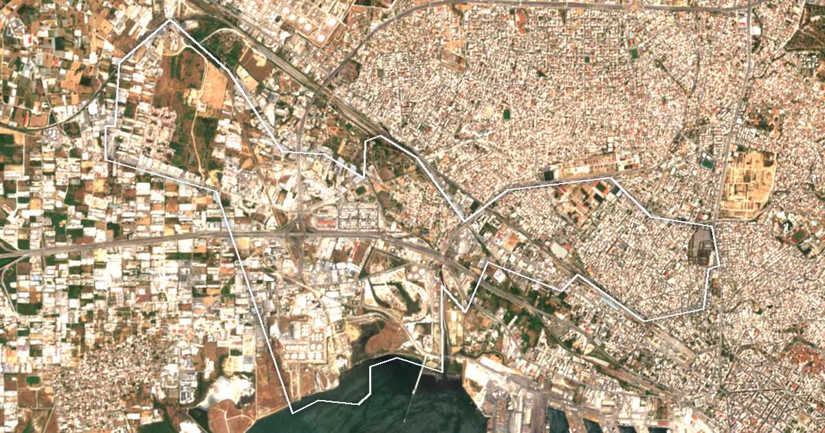 Image satellite avec la limite tracée: Ambelókipi-Meneméni