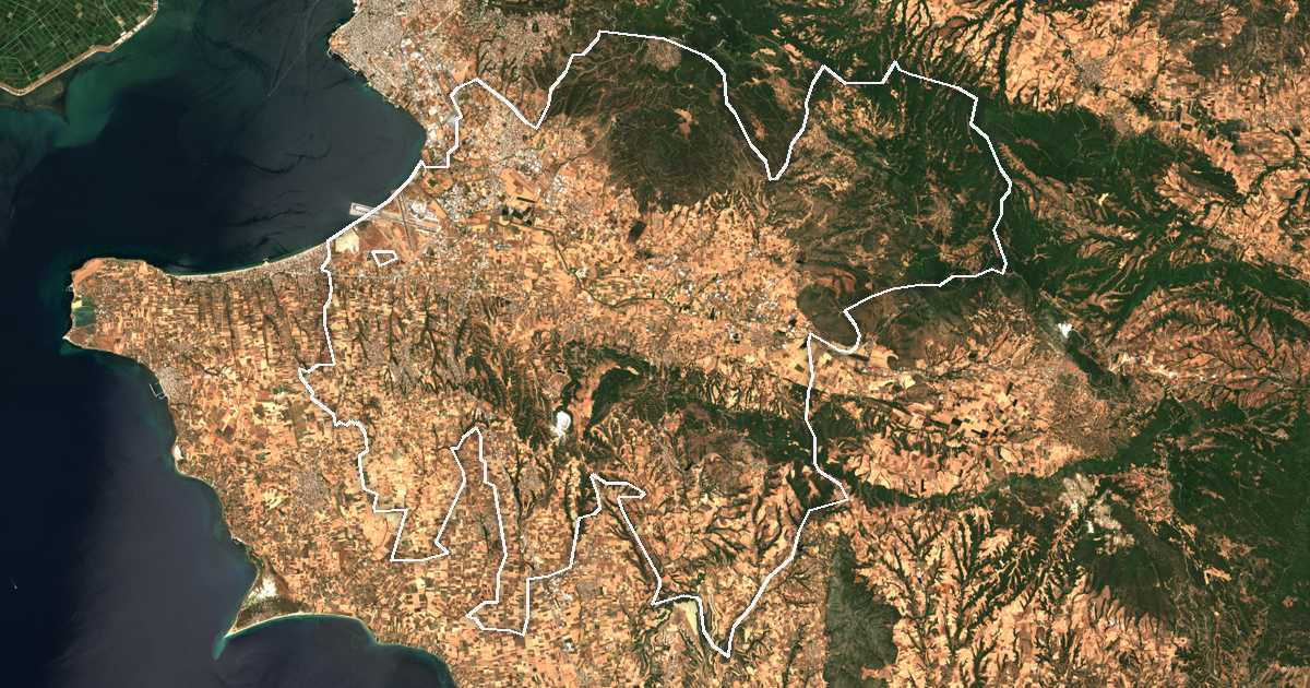 Image satellite avec la limite tracée: de Thérmi