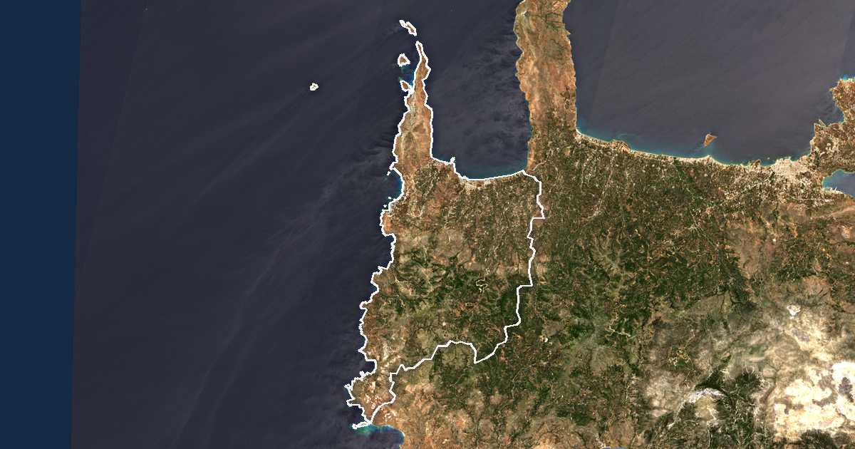 Image satellite avec la limite tracée: de Kíssamos