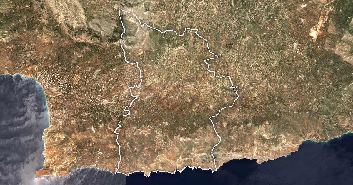 Image satellite avec la limite tracée: Gortyne