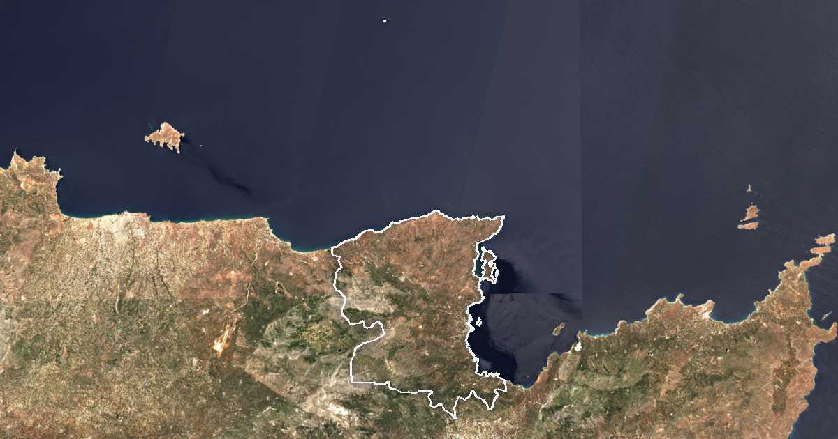 Image satellite avec la limite tracée: d'Ágios Nikólaos
