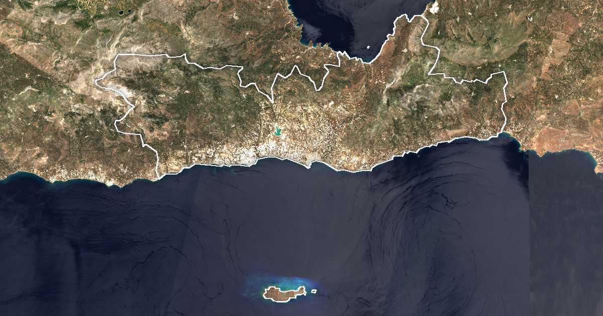 Image satellite avec la limite tracée: d'Ierápetra