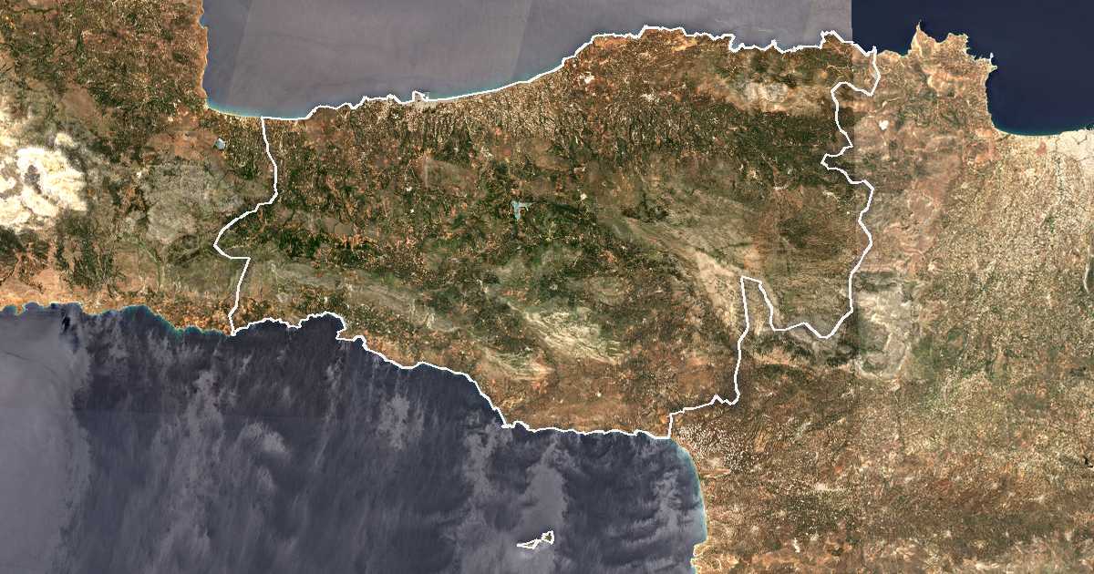 Image satellite avec la limite tracée: Réthymnon