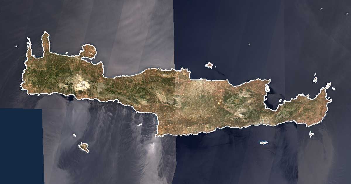 Image satellite avec la limite tracée: Crète