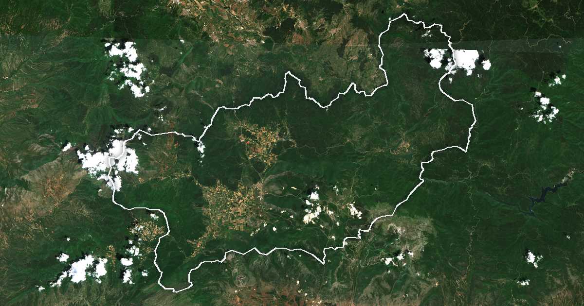 Image satellite avec la limite tracée: de Káto Nevrokópi