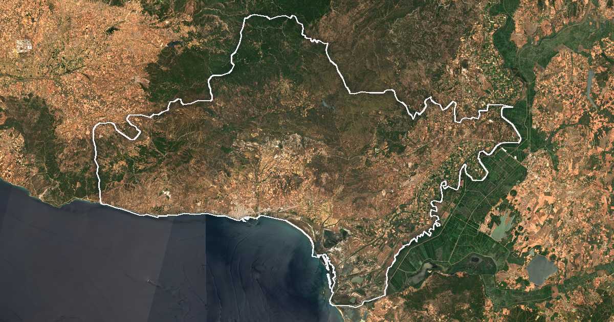 Image satellite avec la limite tracée: d'Alexandroúpoli