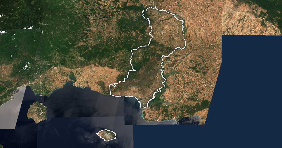 Image satellite avec la limite tracée: régional de l'Évros
