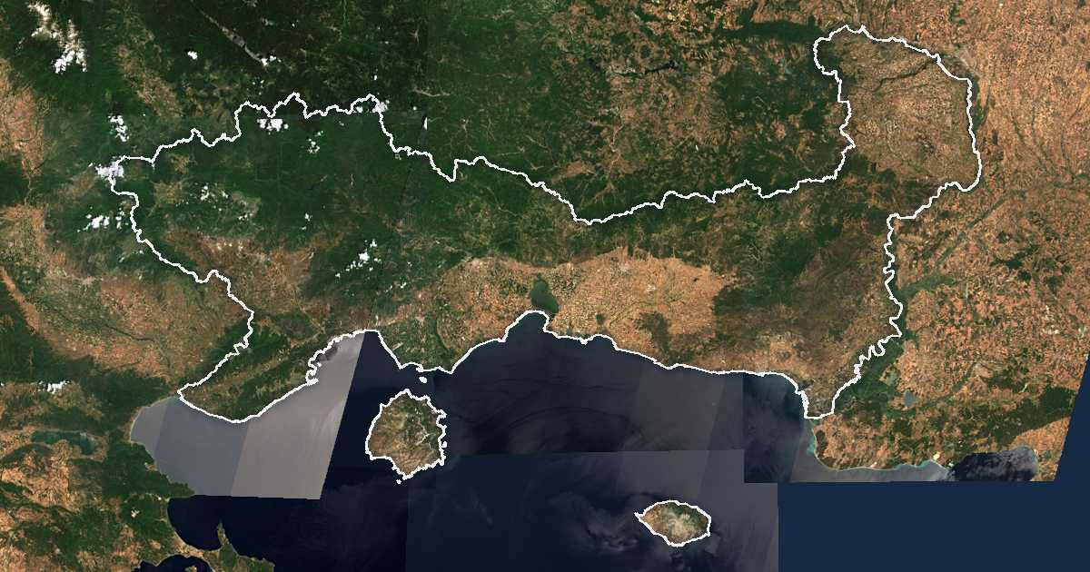 Image satellite avec la limite tracée: Macédoine-Orientale-et-Thrace