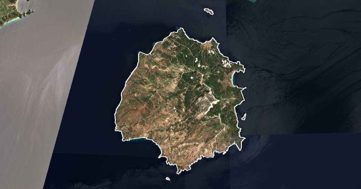 Image satellite avec la limite tracée: régional de Thásos
