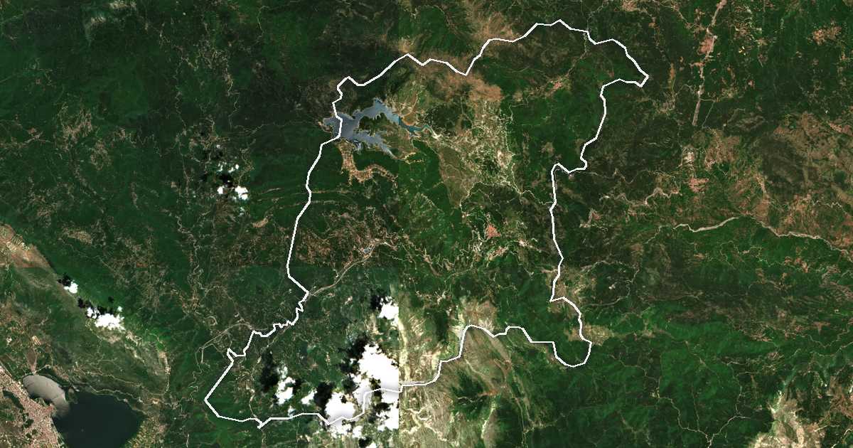 Image satellite avec la limite tracée: de Métsovo