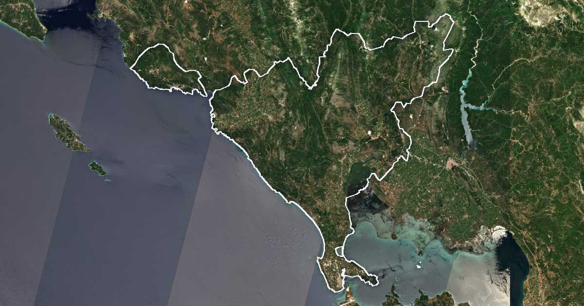 Image satellite avec la limite tracée: Préveza