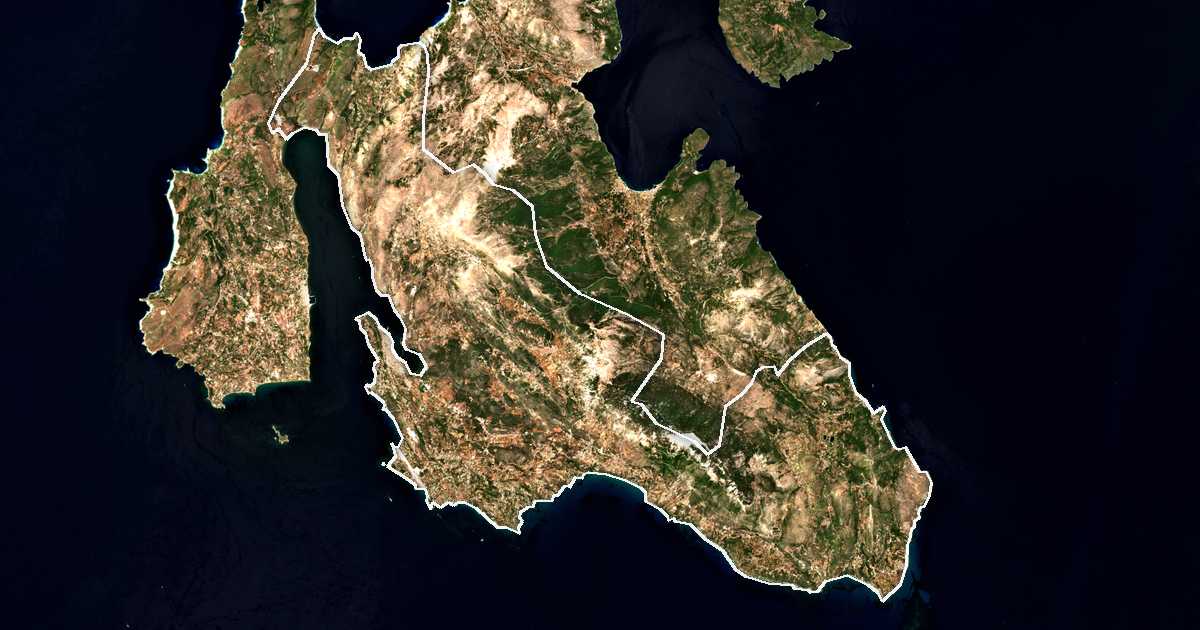 Image satellite avec la limite tracée: d'Argostóli