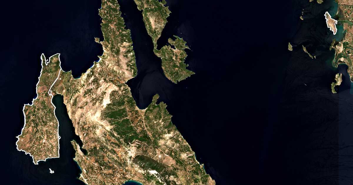 Image satellite avec la limite tracée: de Lixoúri