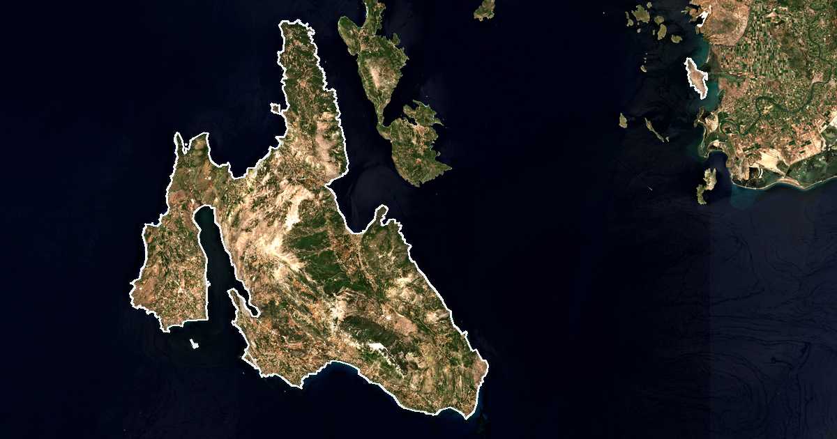 Image satellite avec la limite tracée: Céphalonie