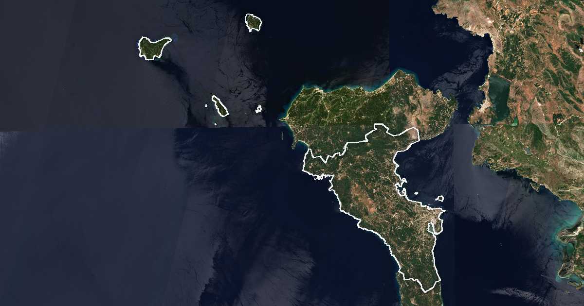 Image satellite avec la limite tracée: de Corfou-Centre et des îles Diapontiques