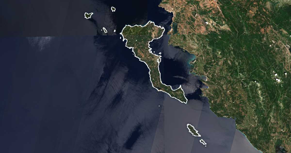 Image satellite avec la limite tracée: Corfou
