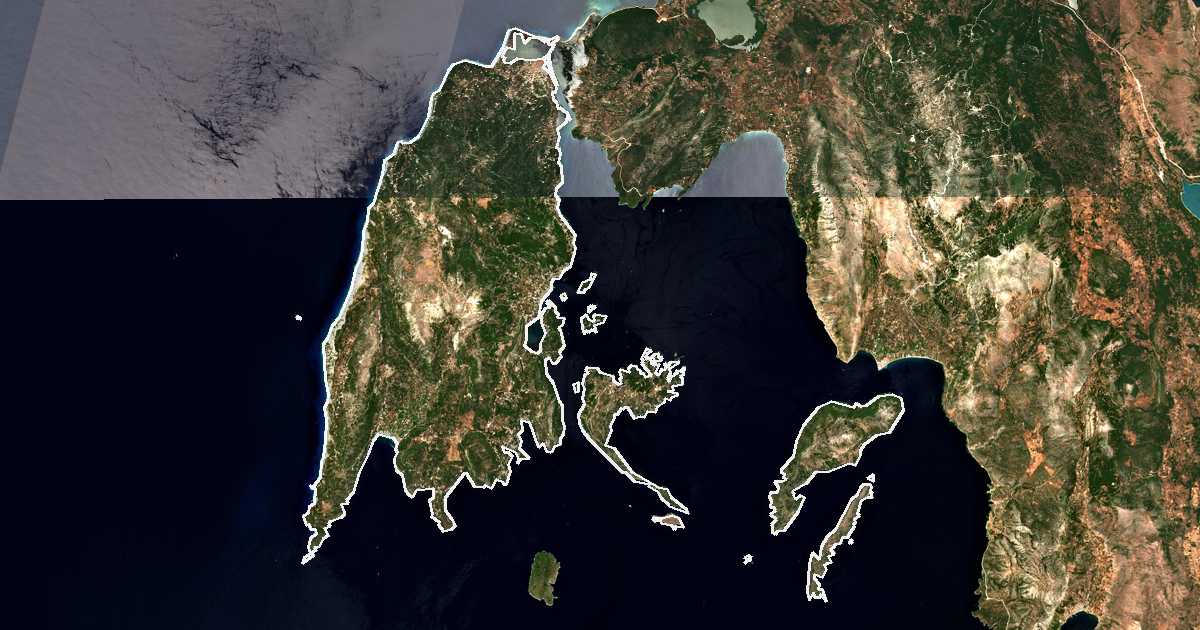 Image satellite avec la limite tracée: Leucade