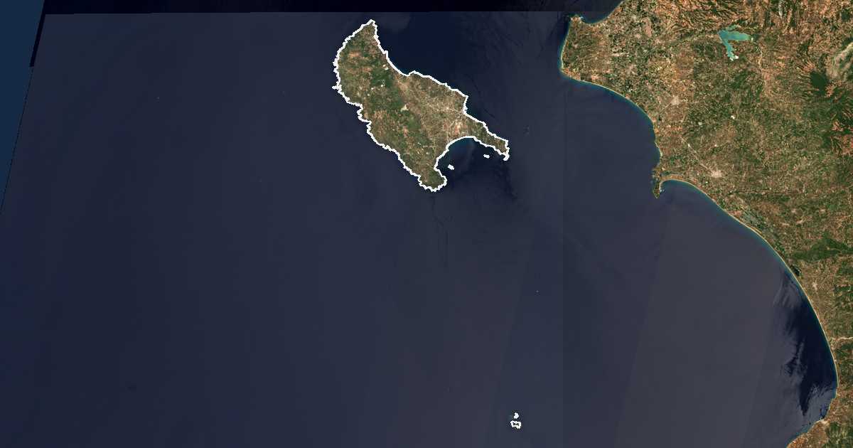 Image satellite avec la limite tracée: Zante