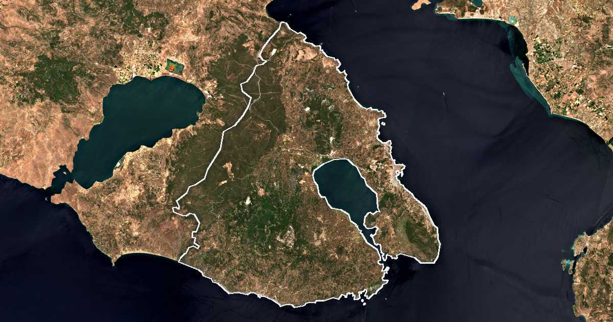 Image satellite avec la limite tracée: Dímos Mytilínis