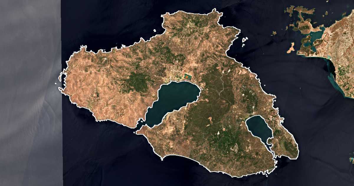 Image satellite avec la limite tracée: Lesbos