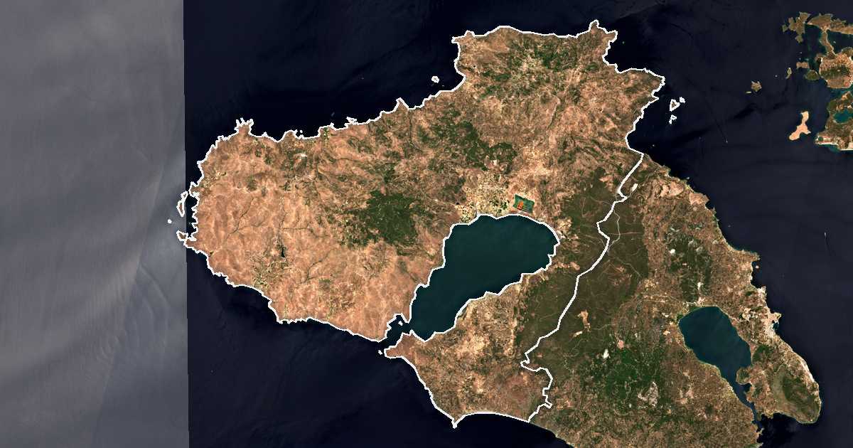 Image satellite avec la limite tracée: de Lesbos-Ouest