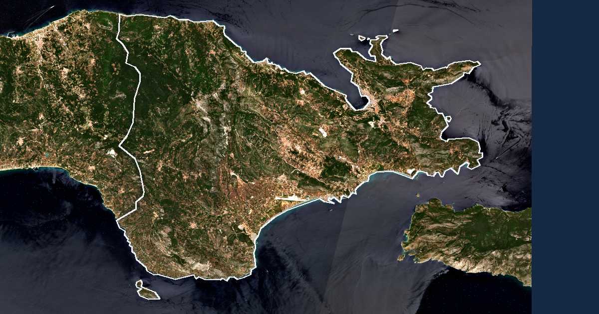 Image satellite avec la limite tracée: de Sámos-Est