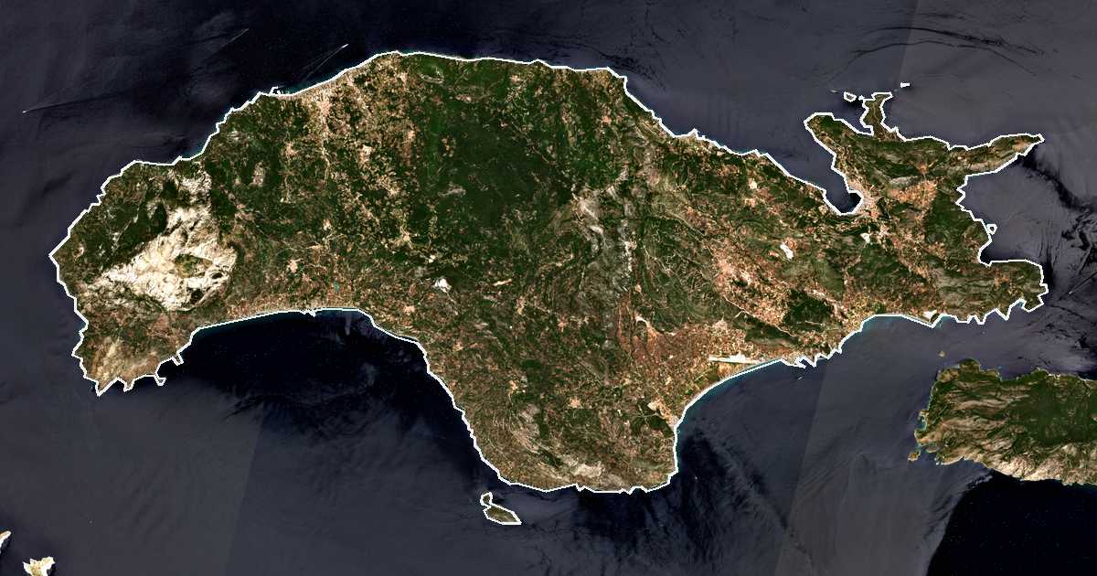 Image satellite avec la limite tracée: Sámos