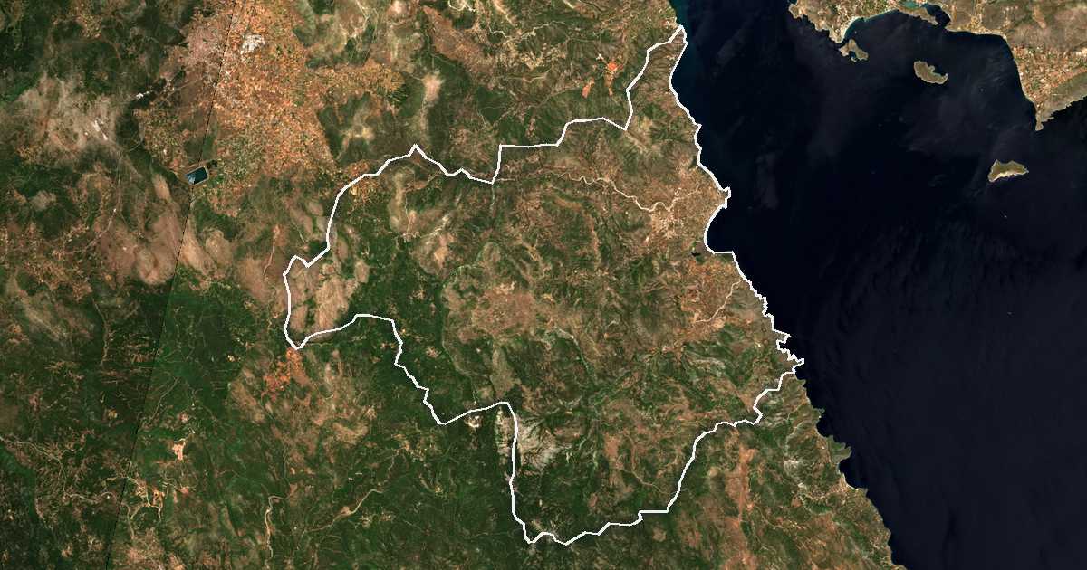 Image satellite avec la limite tracée: de Cynourie-du-Nord