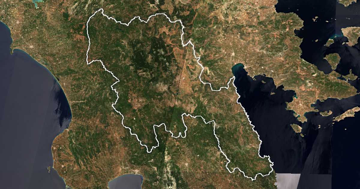 Image satellite avec la limite tracée: Arcadie