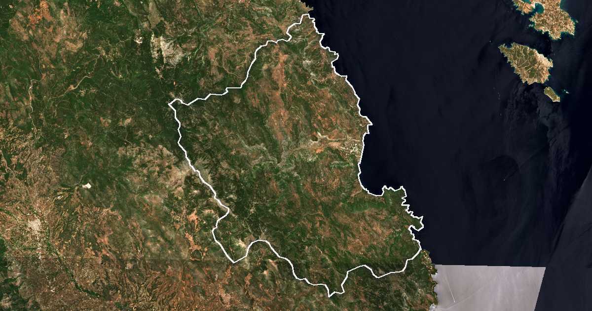 Image satellite avec la limite tracée: de Cynourie-du-Sud