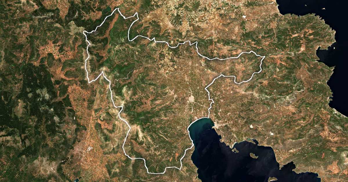 Image satellite avec la limite tracée: Argos-Mycènes