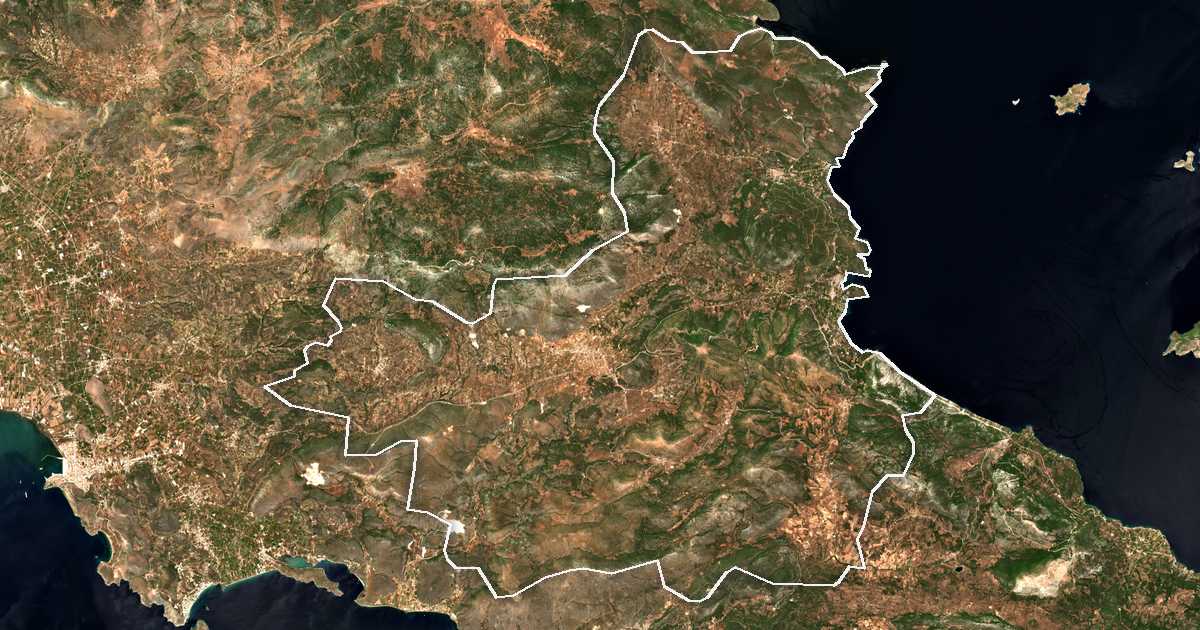 Image satellite avec la limite tracée: Épidaure