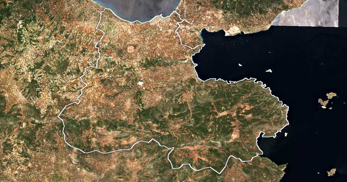 Image satellite avec la limite tracée: des Corinthiens