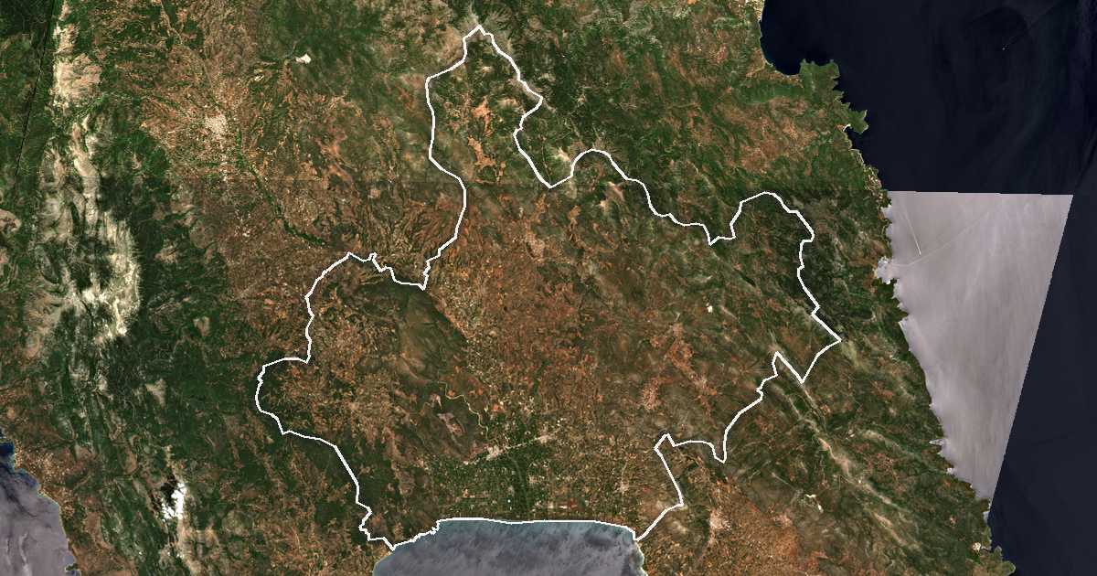 Image satellite avec la limite tracée: de l'Eurotas
