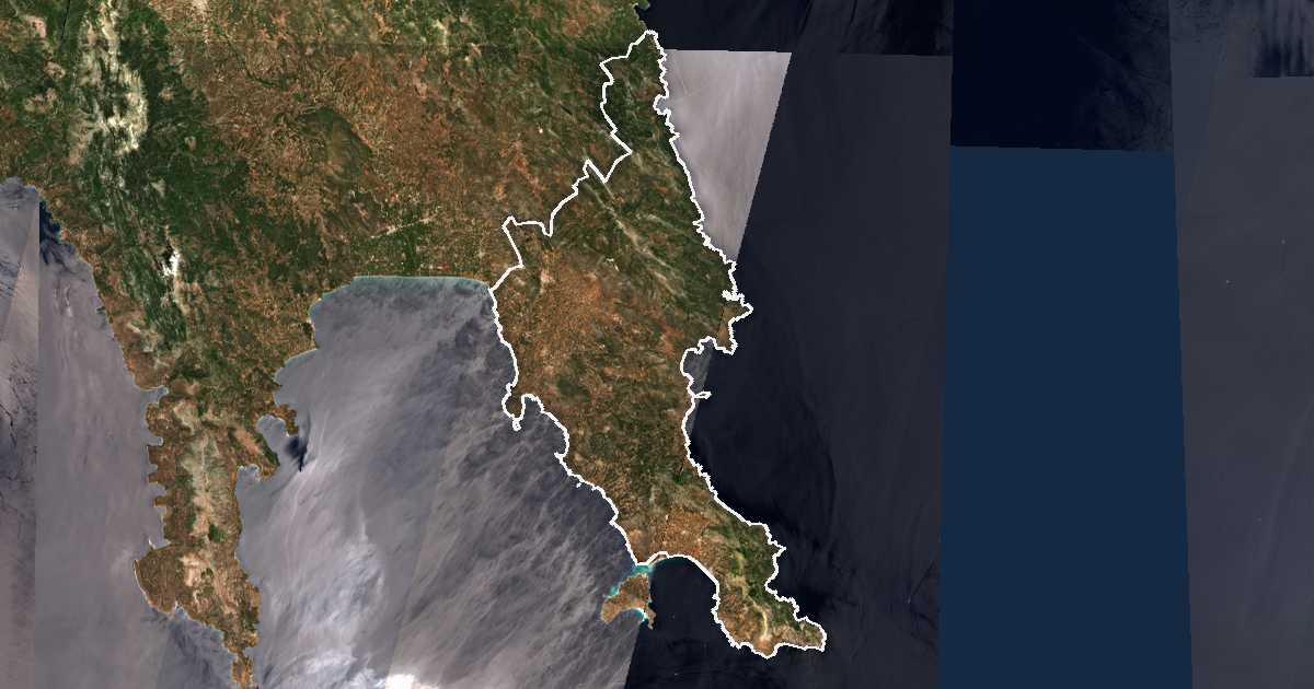 Image satellite avec la limite tracée: de Monemvassiá