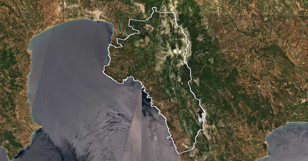 Image satellite avec la limite tracée: du Magne-Occidental