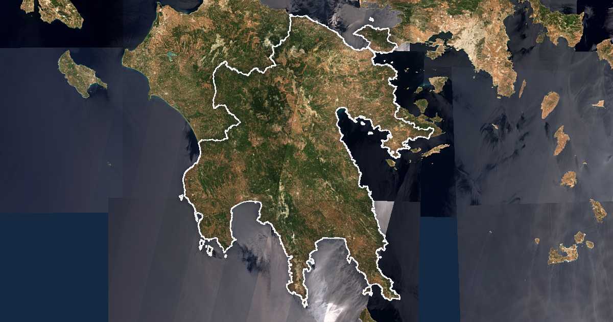 Image satellite avec la limite tracée: Péloponnèse