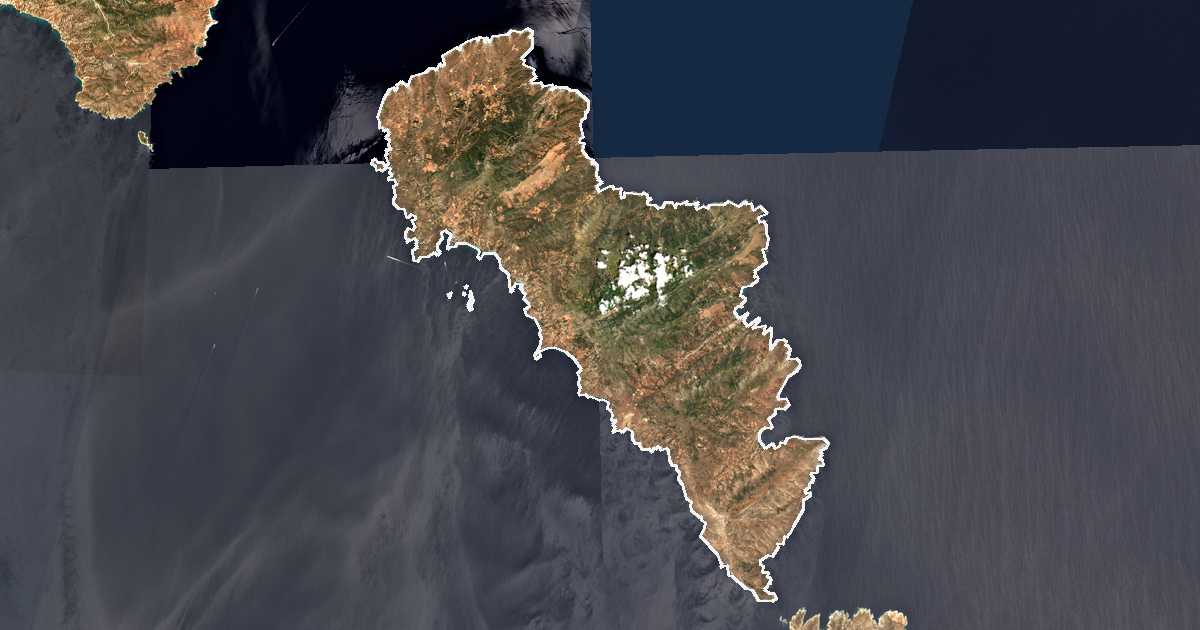 Image satellite avec la limite tracée: Ándros