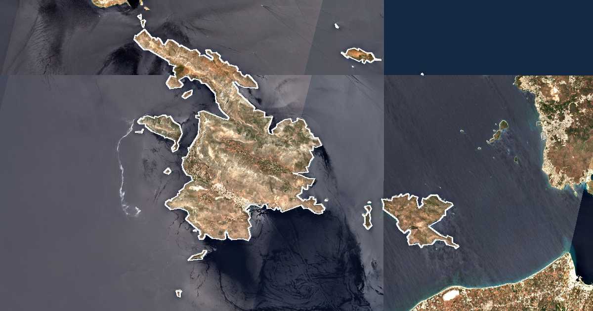 Image satellite avec la limite tracée: de Kálymnos