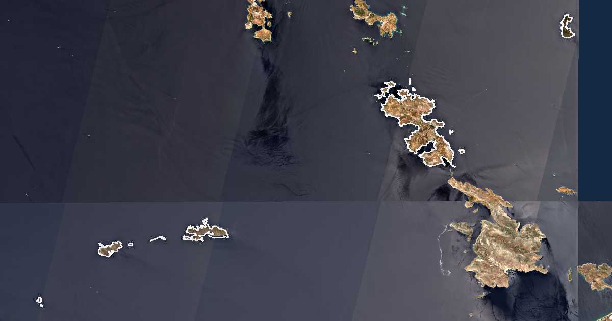 Image satellite avec la limite tracée: Léros
