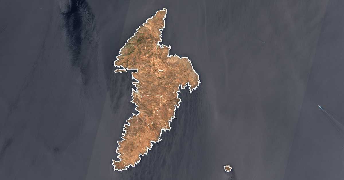 Image satellite avec la limite tracée: Kýthnos