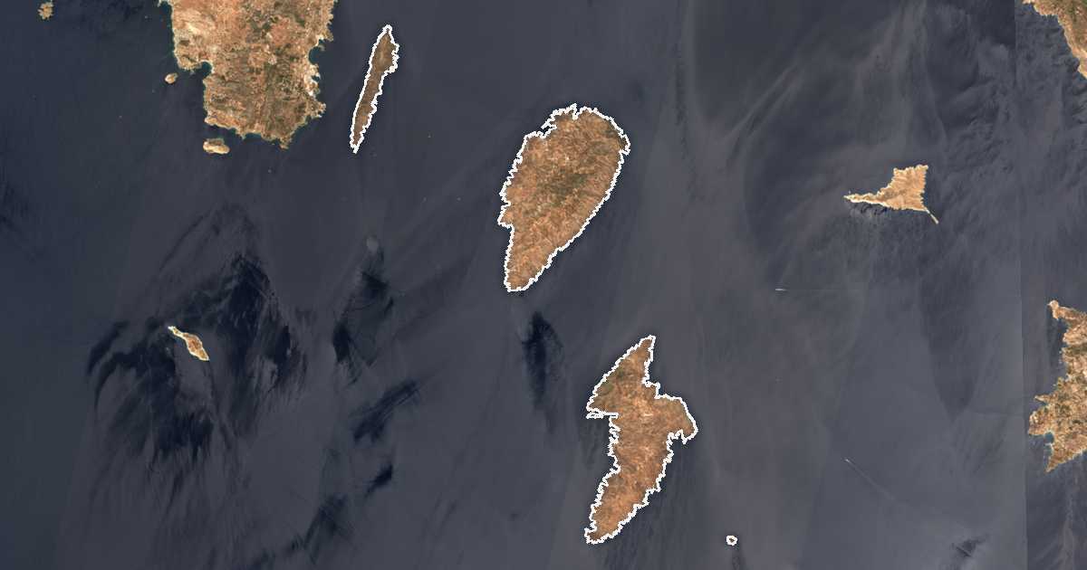 Image satellite avec la limite tracée: Kéa-Kýthnos