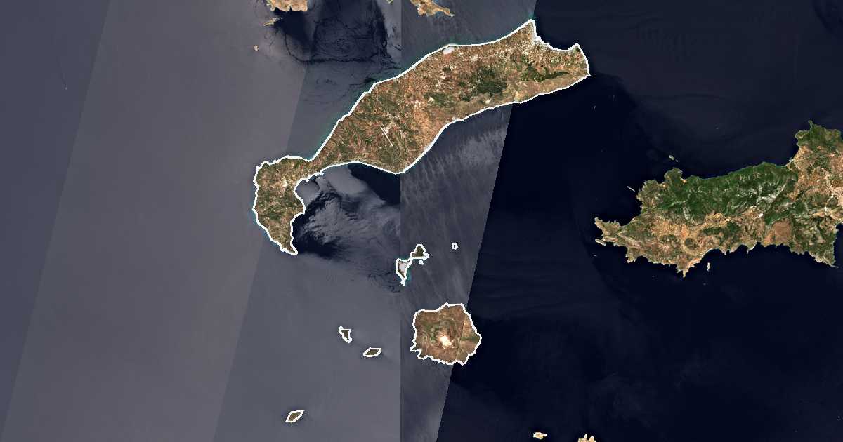 Image satellite avec la limite tracée: Kos