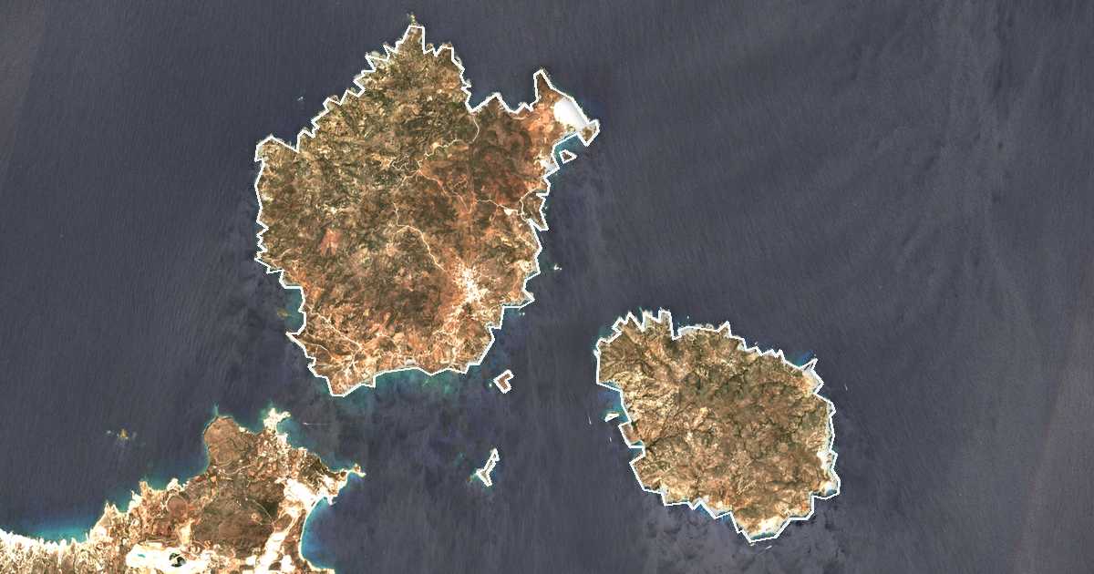 Image satellite avec la limite tracée: Kímolos