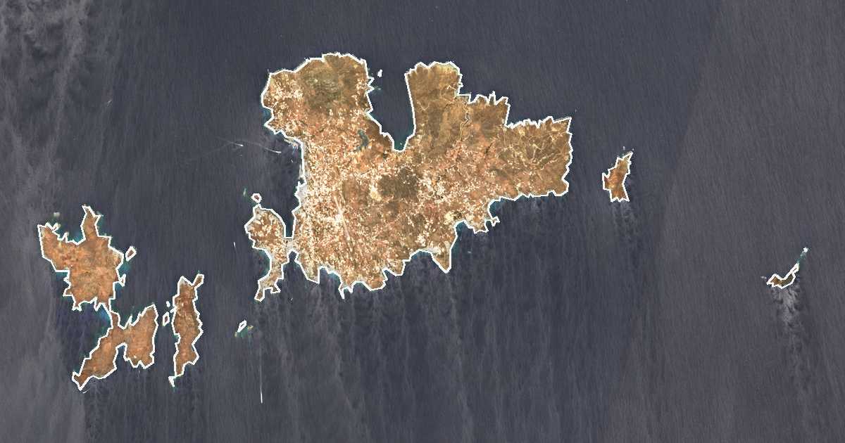 Image satellite avec la limite tracée: Mykonos