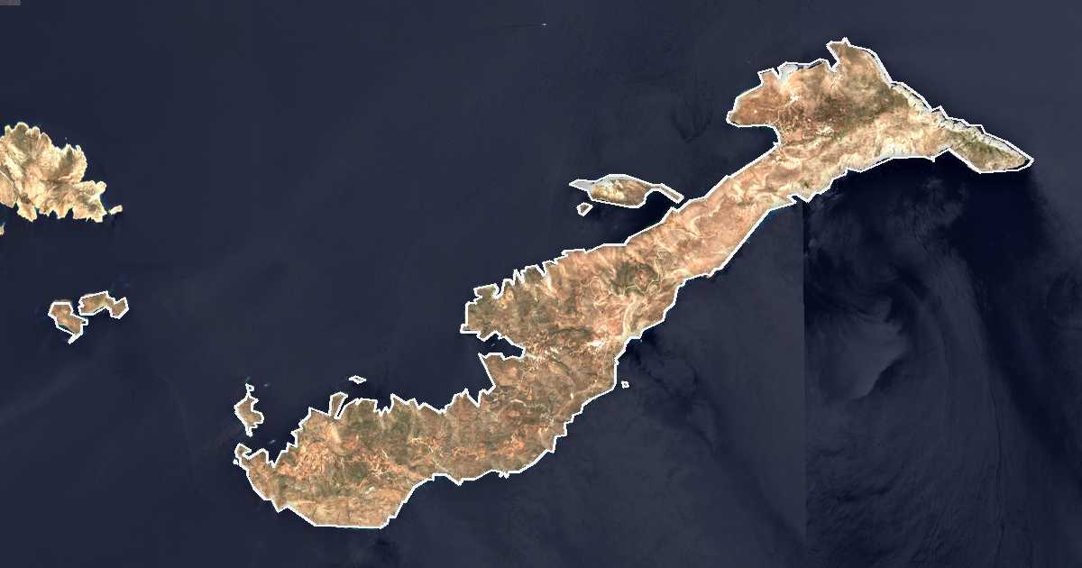 Image satellite avec la limite tracée: Amorgós