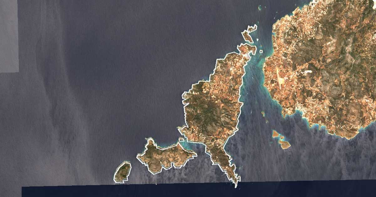 Image satellite avec la limite tracée: Antíparos